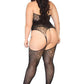 Leg Avenue Seamless Jacquard Lace Suspender Bodystocking - Black - Queen/XLarge/XXLarge
