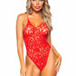 Leg Avenue Seamless Scroll Lace with Nearly Naked Strappy Back - Red - One Size