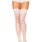 Leg Avenue Stay Up Lycra Sheer Thigh High with 3in Lace Top - White - One Size