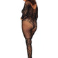 Leg Avenue Vine Lace and Net Long Sleeved Bodystocking - Black - Plus Size/Queen