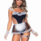 Maid to Order, Lace Trimmed Cut-Out Bodysuit, Sheer Apron, Garter, and Head - Black/White - Large/Medium - 4 Piece/Piece