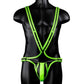 Ouch! Bonded Leather Full Body Harness - Black/Glow In The Dark/Green - Medium/Small