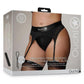 Ouch! Vibrating Strap-On Thong with Adjustable Garters Rechargeable - Black - XLarge/XXLarge