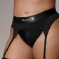 Ouch! Vibrating Strap-On Thong with Adjustable Garters Rechargeable - Black - XLarge/XXLarge