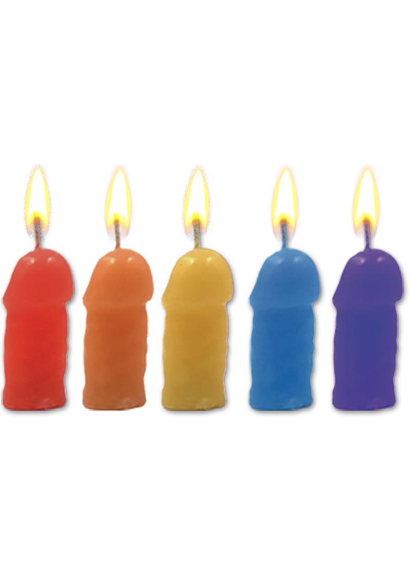 Rainbow Pecker Party Candles - Assorted Colors - 5 Each Per Pack