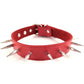 Rouge Adjustable Leather Spiked Collar - Red