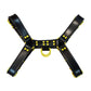 Rouge Leather Over The Head Harness Black with Yellow Accessories - Black/Yellow - Large