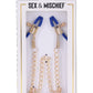 Sex and Mischief Cougar Chained Nipple Clamps - Blue/Gold/Navy