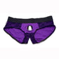 Strap U Lace Envy Lace Crotchless Panty Harness - Black/Purple - Large/XLarge