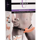 Strap U Power Pegger Silicone Vibrating Double Pleasure 6.5in Dildo with Harness - Flesh/Vanilla